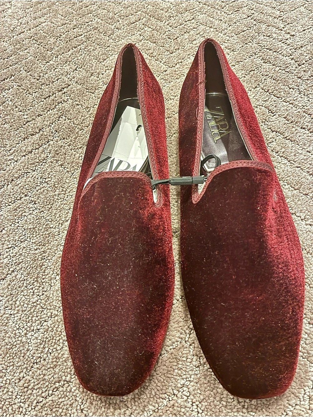 ZARA Burgundy Velvet Loafers